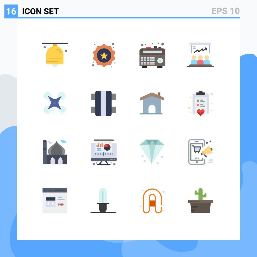 conjunto moderno de 16 cores planas e símbolos, como apresentação de usuário de compras de equipe de tecnologia, pacote editável de elementos de design de vetores criativos