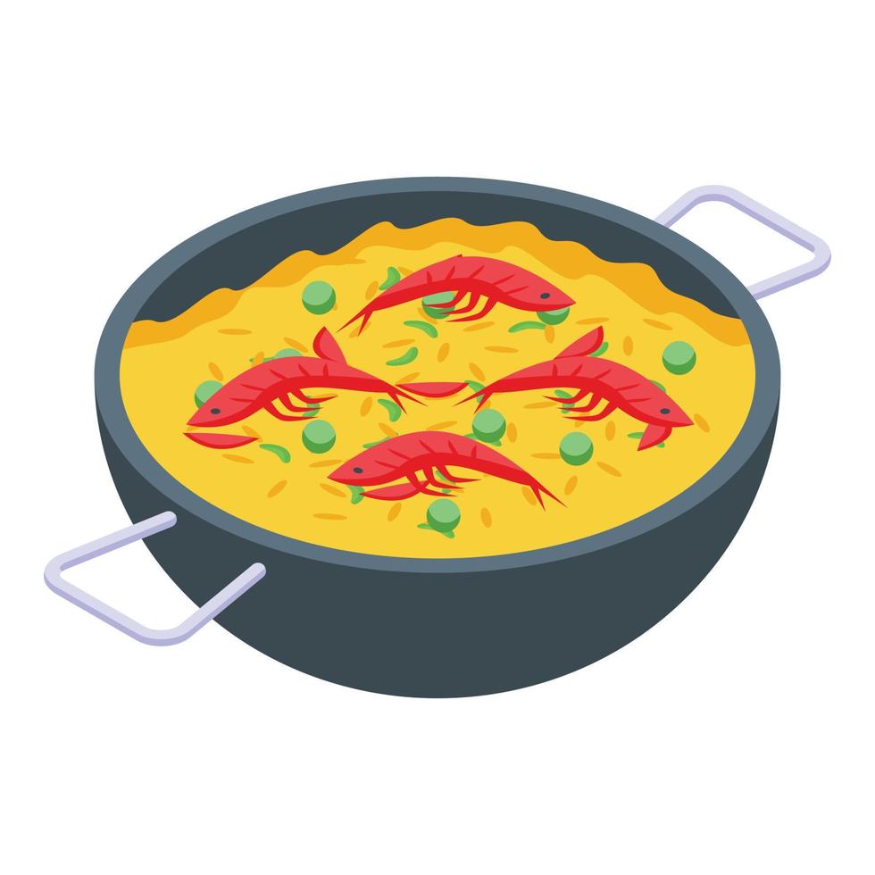 vetor isométrico do ícone da cozinha da paella. comida espanhola