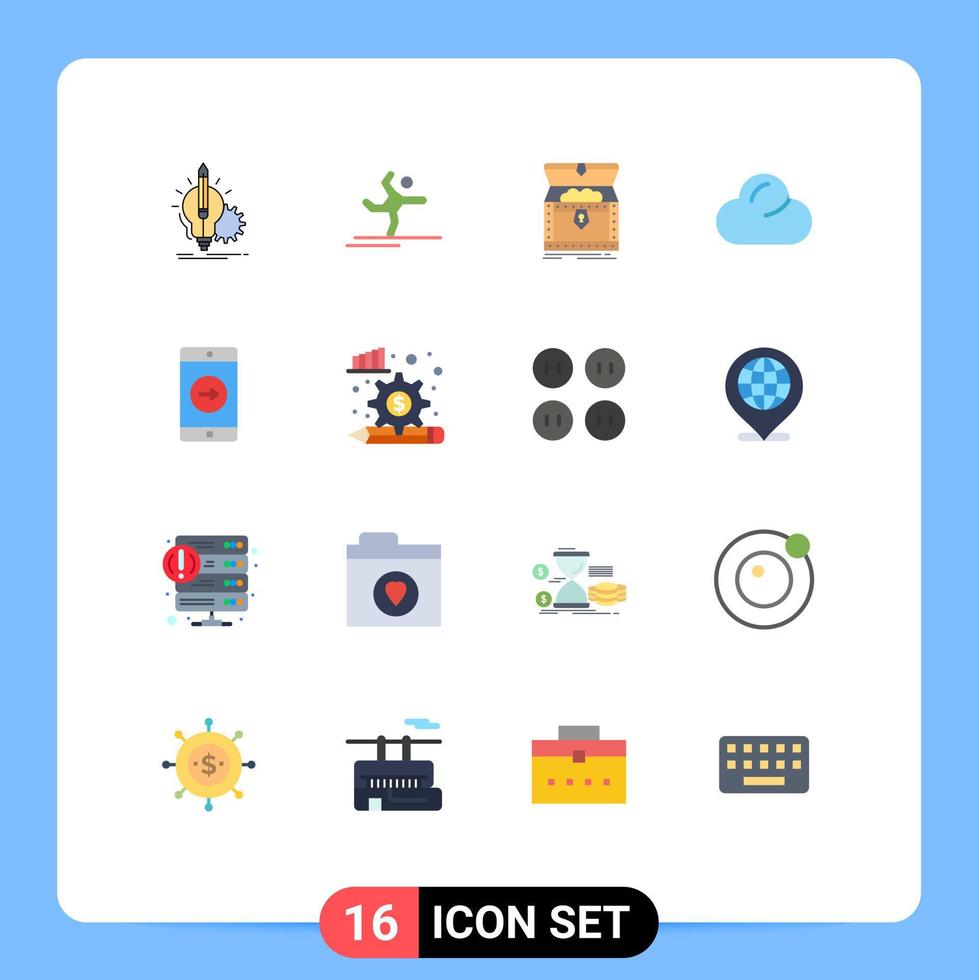 16 símbolos de sinais de cores planas universais de aplicativo pacote editável de recompensa de nuvem de alongamento nublado de elementos de design de vetores criativos