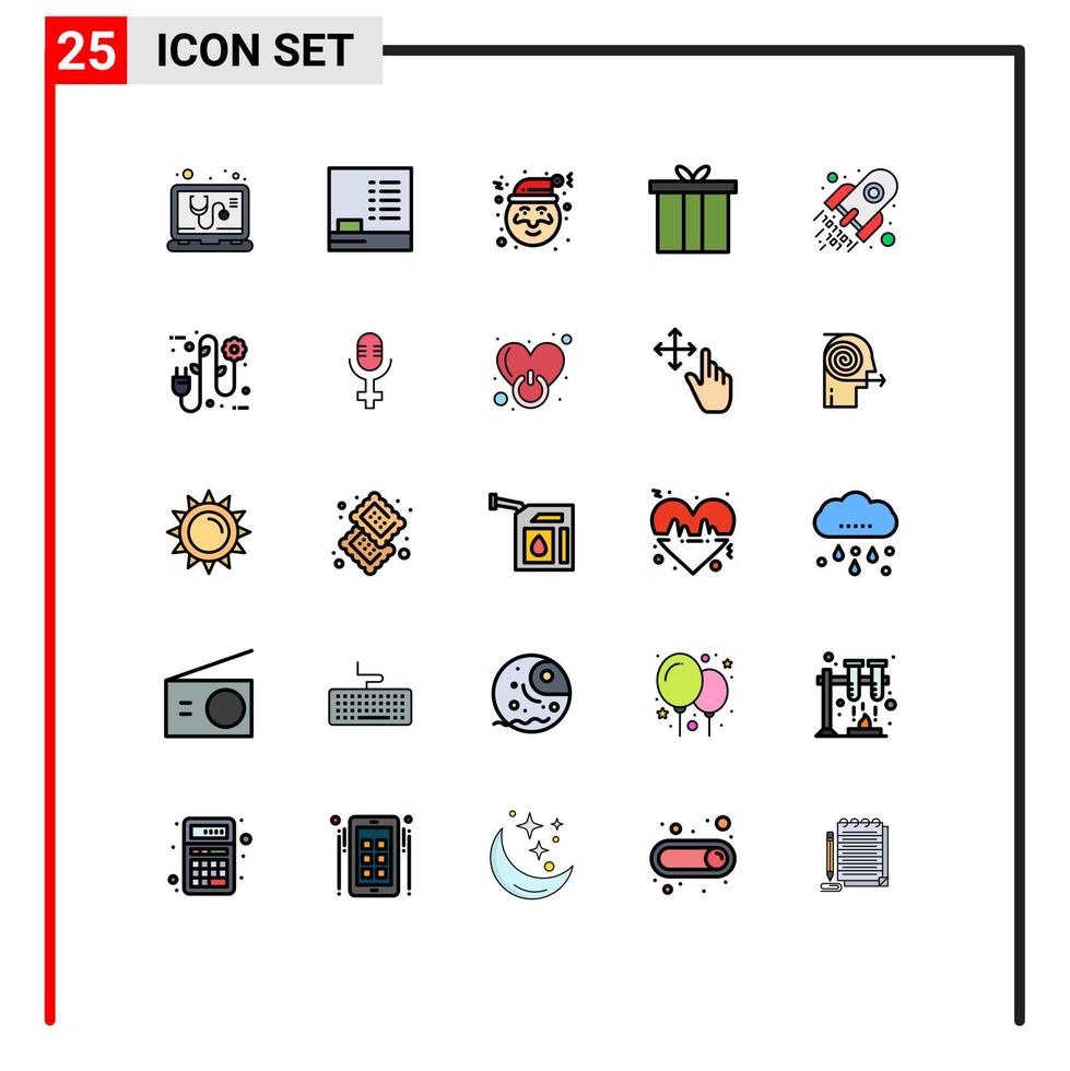25 interface do usuário linha cheia pacote de cores planas de sinais modernos e símbolos do espaço decodificar código de natal elementos de design de vetores editáveis