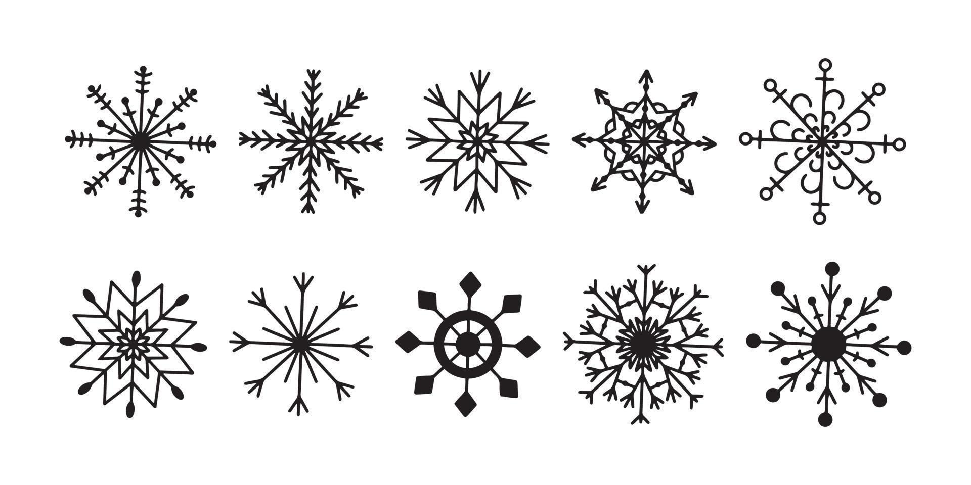 vector conjunto desenhado à mão plana de flocos de neve de natal.