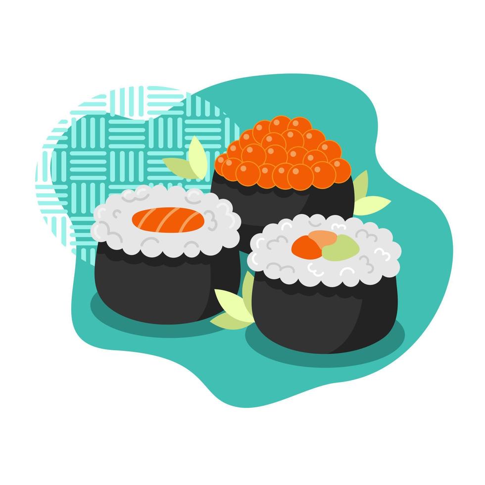 conceito de design de sushi fresco dos desenhos animados conjunto ilustração vetorial isolada vetor