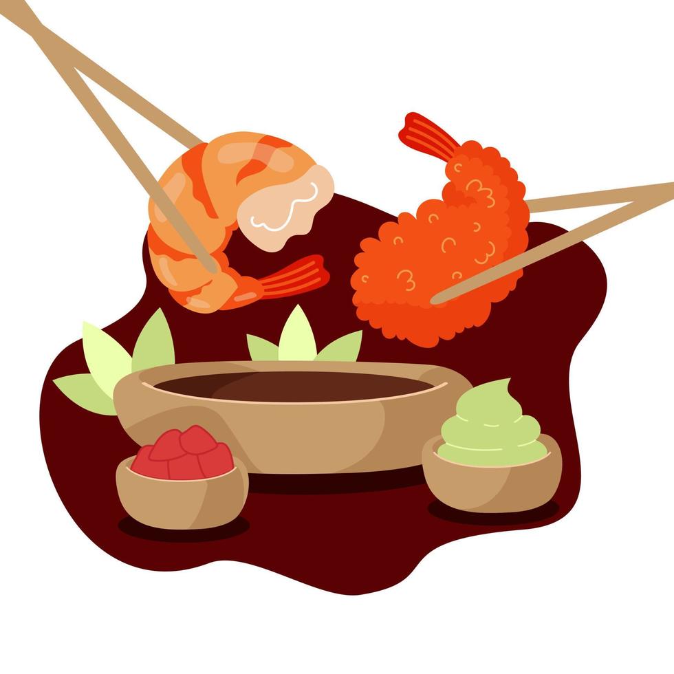 conceito de design de sushi fresco dos desenhos animados conjunto ilustração vetorial isolada vetor