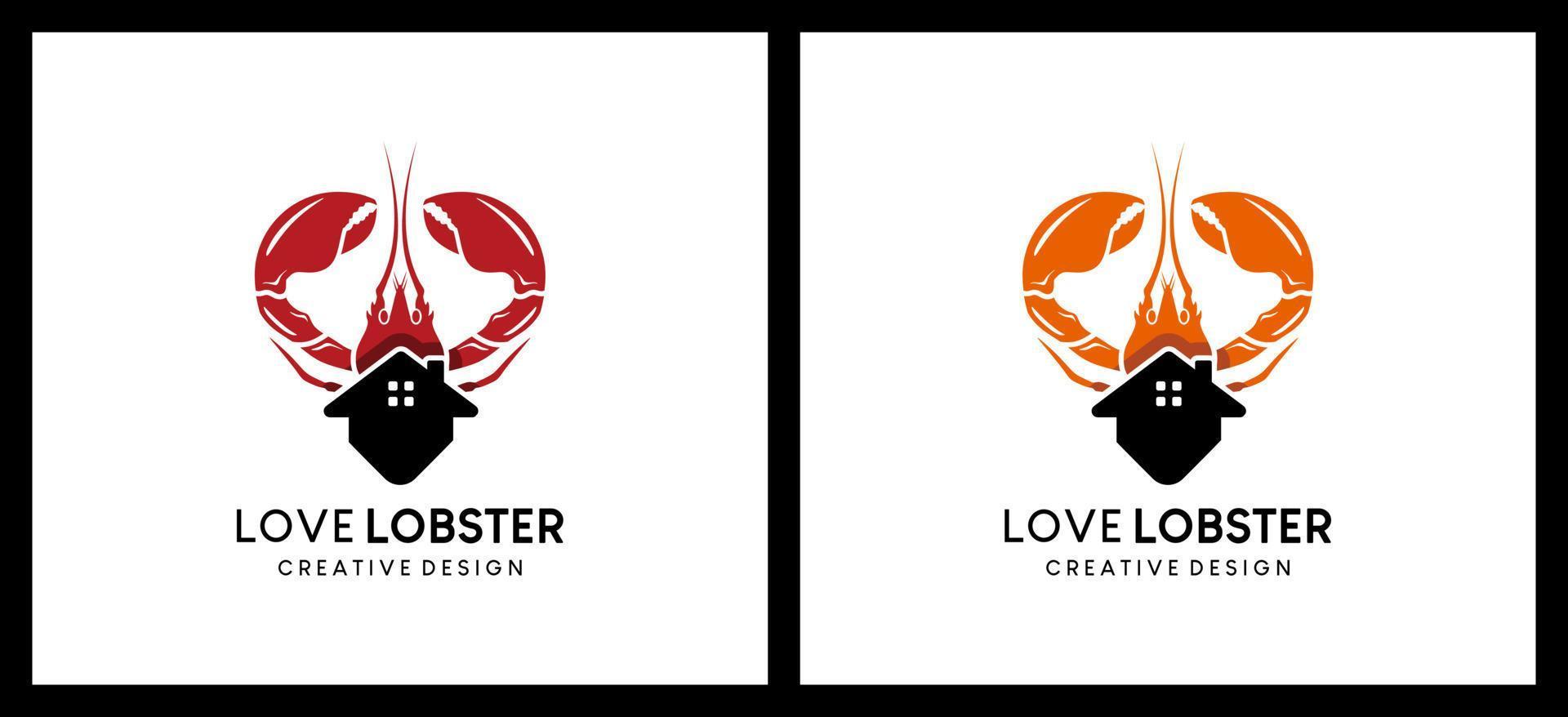 design de logotipo de lagosta com o conceito de amor, ilustração vetorial para um logotipo para um restaurante de lagosta ou restaurante de frutos do mar vetor