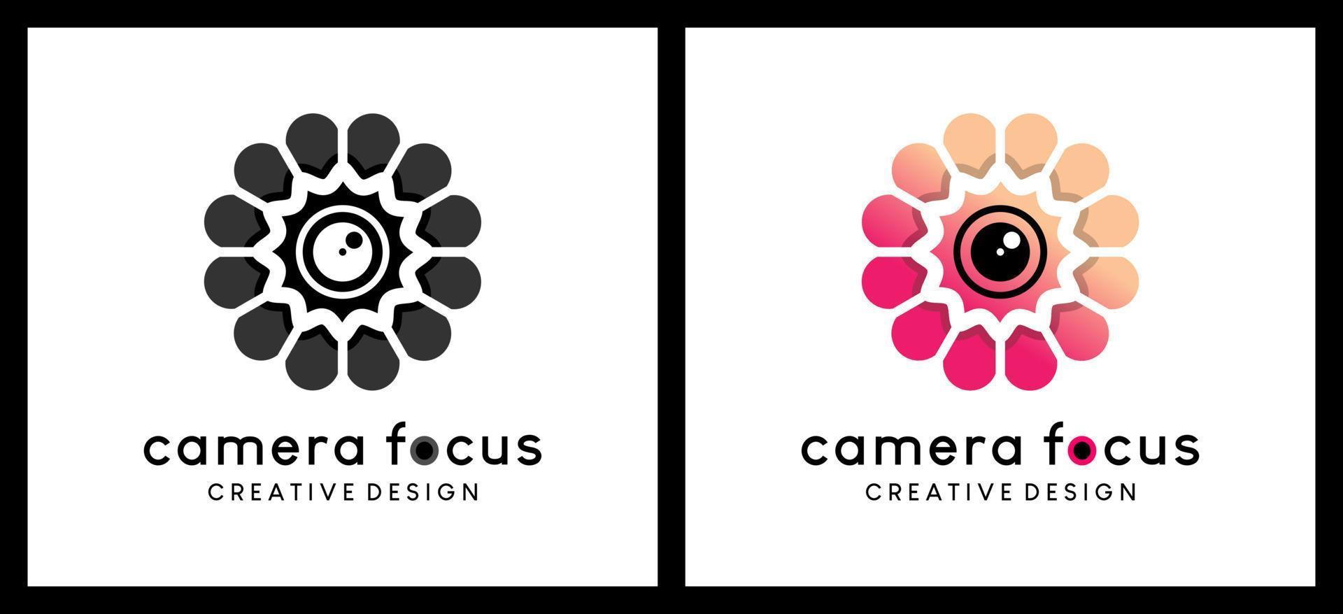 design de logotipo de ilustração vetorial de lente de câmera com conceito de flor vetor