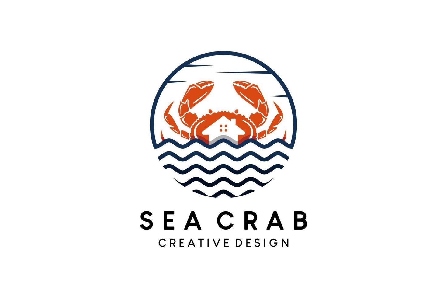 design de logotipo de caranguejo combinado com ilustração de ondas de água ou oceano vetor