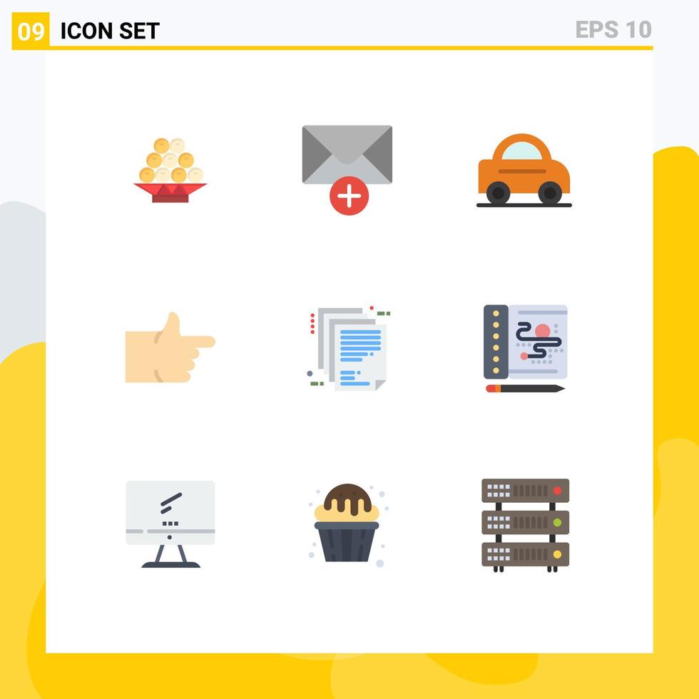 grupo de 9 sinais e símbolos de cores planas para papel arquitetura empresarial veículo documento votar elementos de design de vetores editáveis