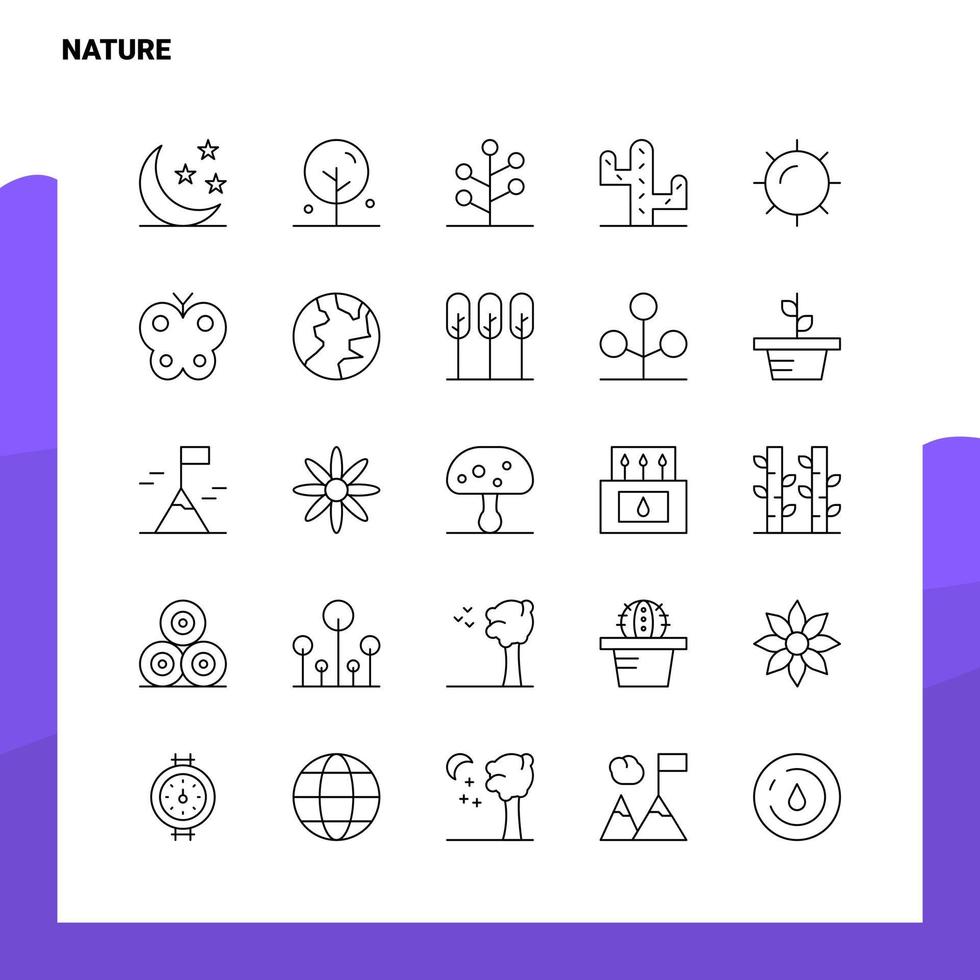 conjunto de ícones de linha de natureza definido 25 ícones vetor design de estilo minimalista ícones pretos conjunto de pacote de pictograma linear