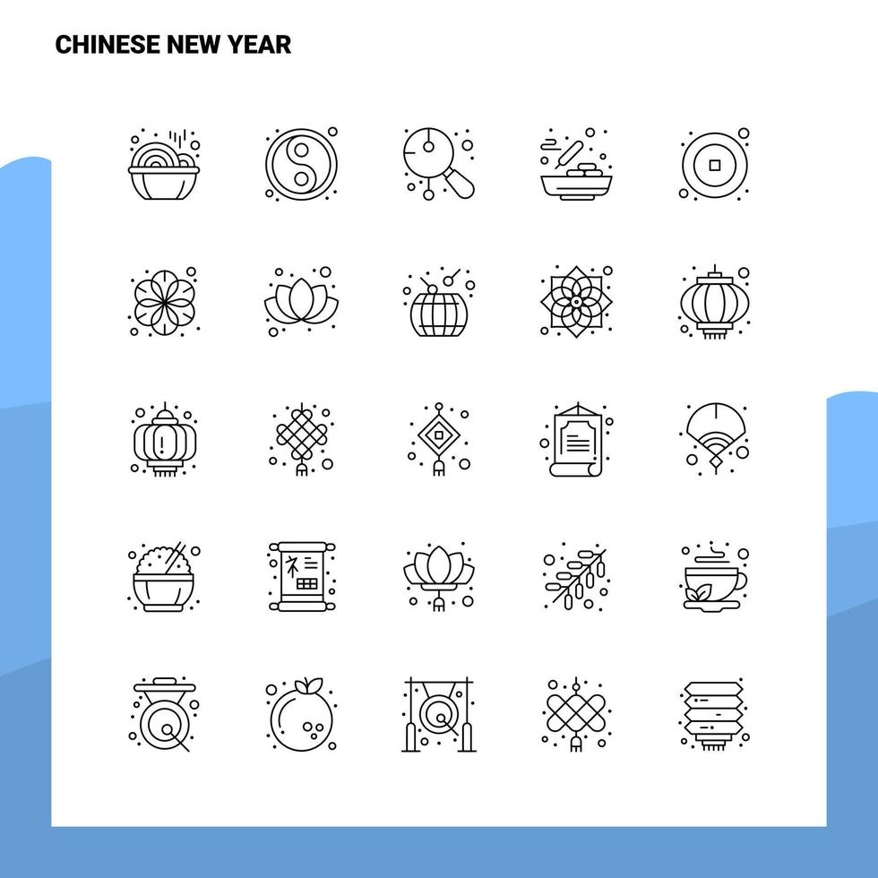 conjunto de ícones de linha do ano novo chinês conjunto de 25 ícones design de estilo de minimalismo vetorial conjunto de ícones pretos pacote de pictograma linear vetor
