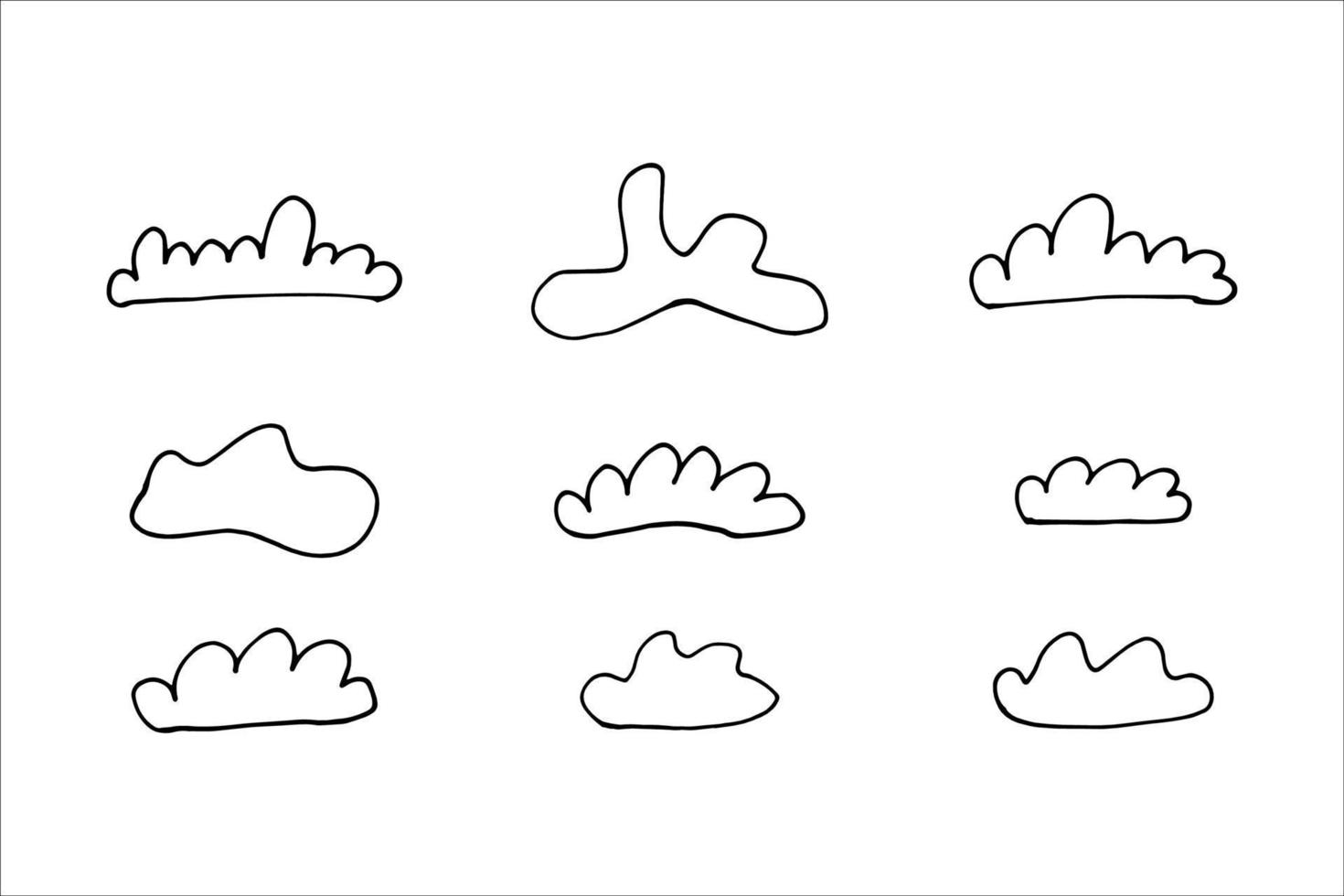 doodle ilustração em vetor nuvens. bonito conjunto de nuvens. ilustração em vetor estoque.