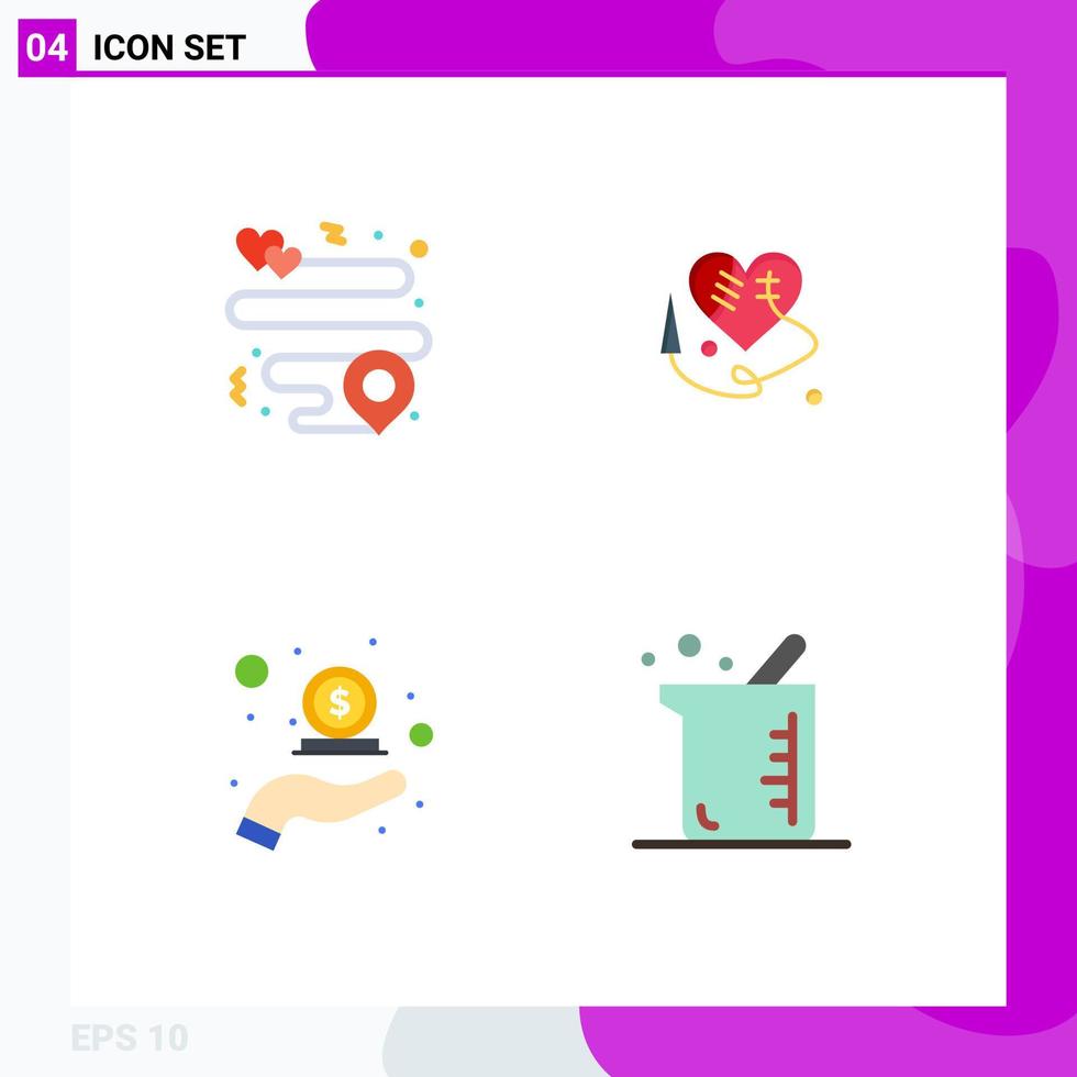 pacote de interface do usuário de 4 ícones planos básicos de coração em dinheiro de costura de coração maiores elementos de design de vetores editáveis