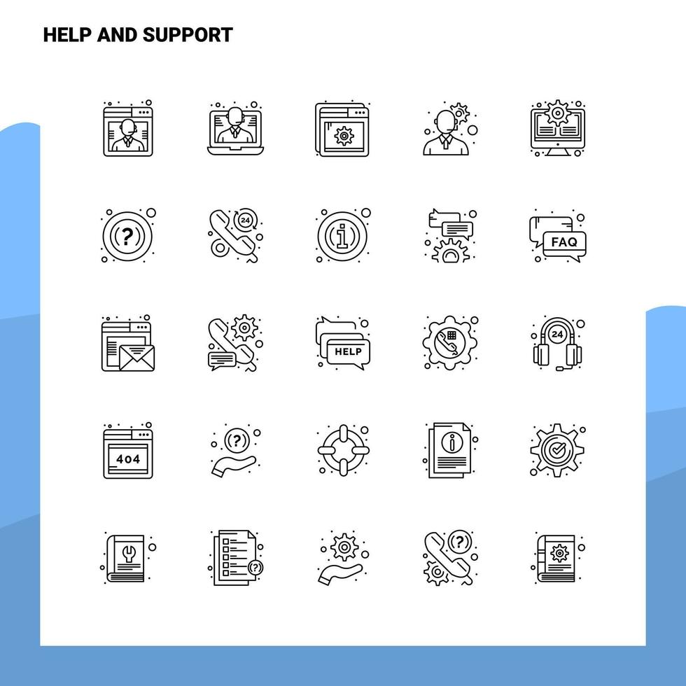 conjunto de ícones de linha de ajuda e suporte conjunto 25 ícones design de estilo de minimalismo vetorial conjunto de ícones pretos pacote de pictograma linear vetor