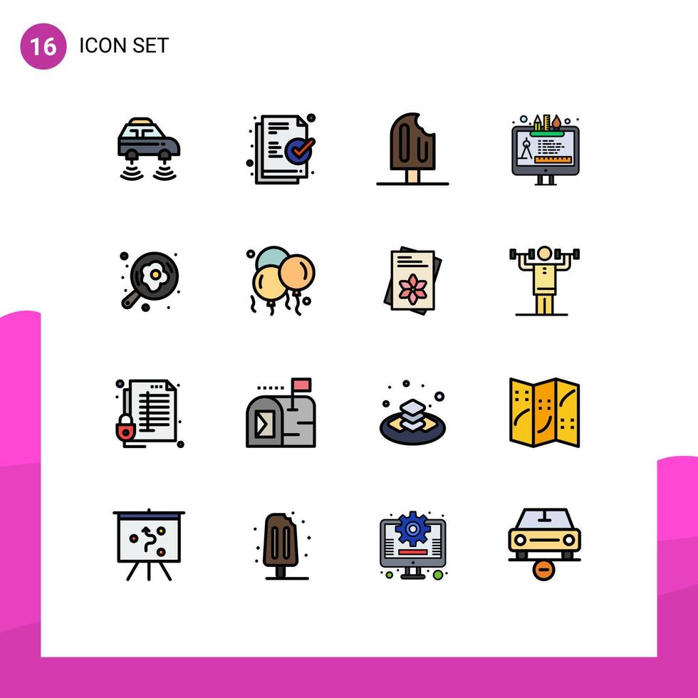 grupo de símbolos de ícone universal de 16 linhas cheias de cores planas modernas de camping web ferramenta de praia sorvete elementos de design de vetores criativos editáveis