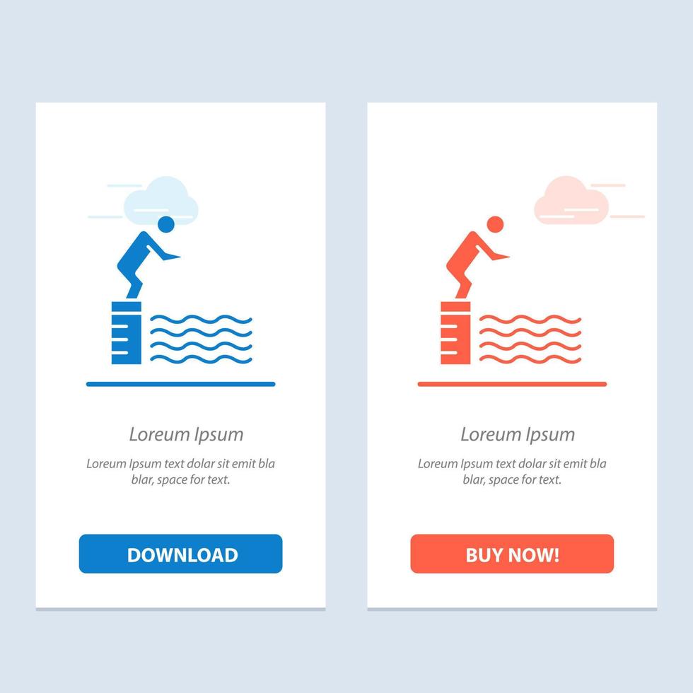 mergulho salto plataforma piscina esporte azul e vermelho baixe e compre agora modelo de cartão de widget da web vetor