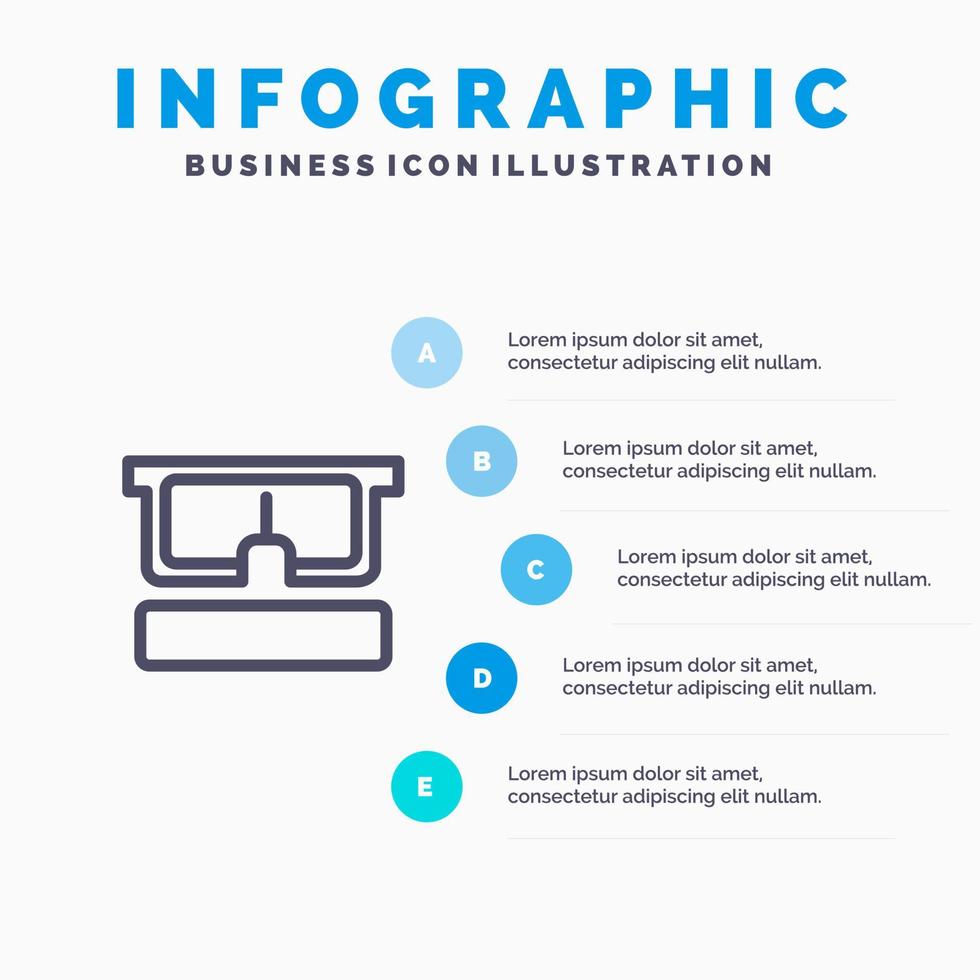 ícone de linha de olho médico de óculos virtuais com fundo de infográficos de apresentação de 5 etapas vetor