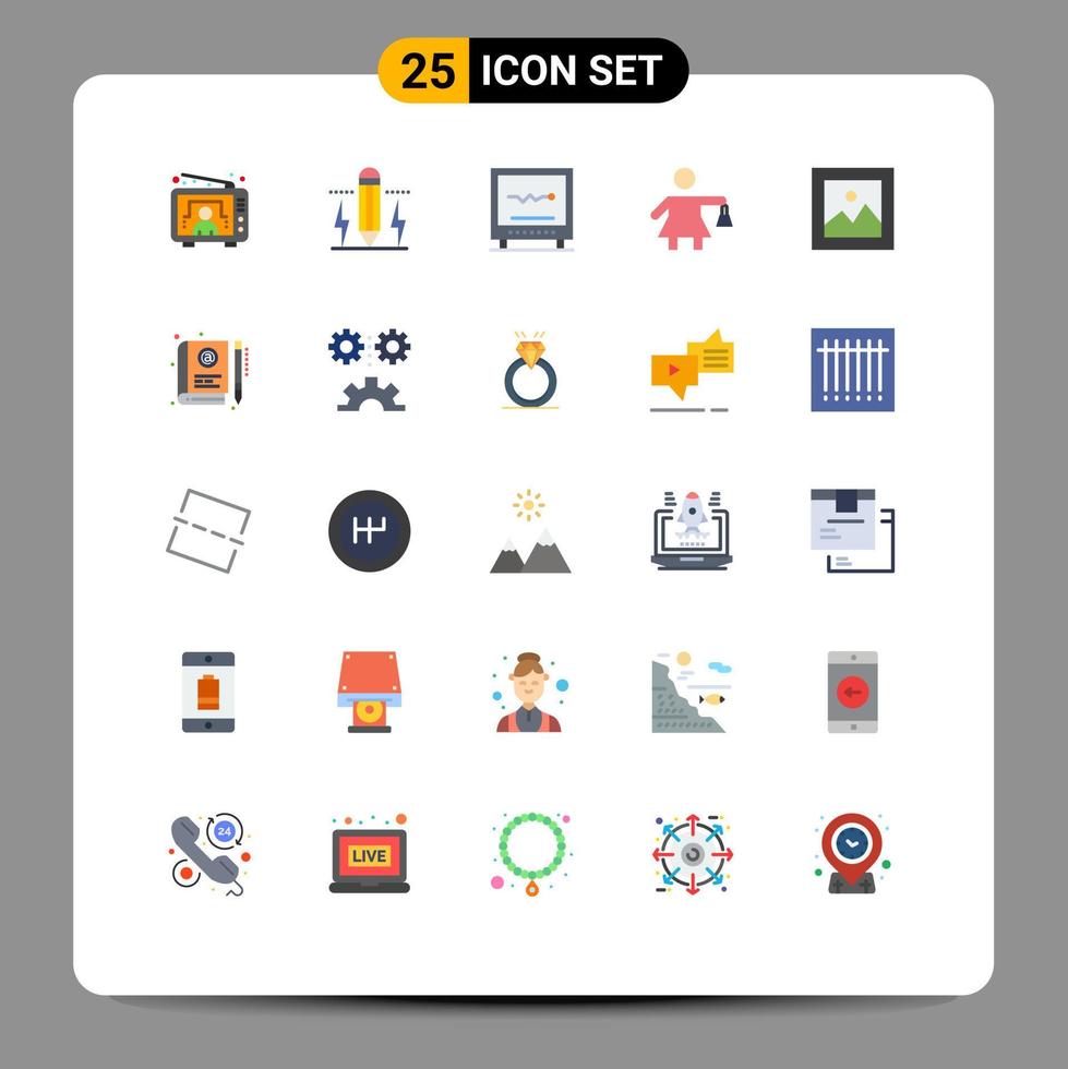 Pacote de cores planas de 25 interfaces de usuário de sinais e símbolos modernos de finanças, compras, pessoas leves, batimentos cardíacos, elementos de design vetorial editáveis vetor