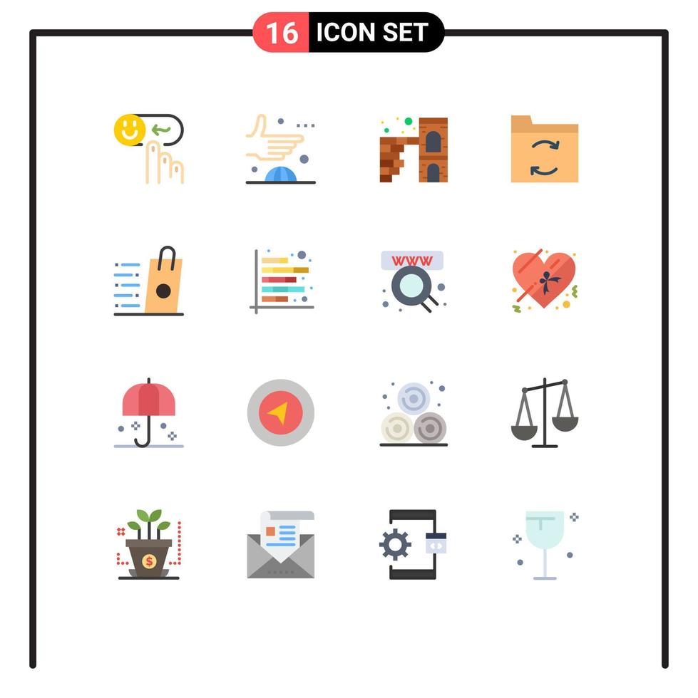 Pacote de cores planas de 16 interfaces de usuário de sinais e símbolos modernos de pacote editável de firewall de backup de aperto de mão de dados de bolsa de elementos de design de vetores criativos