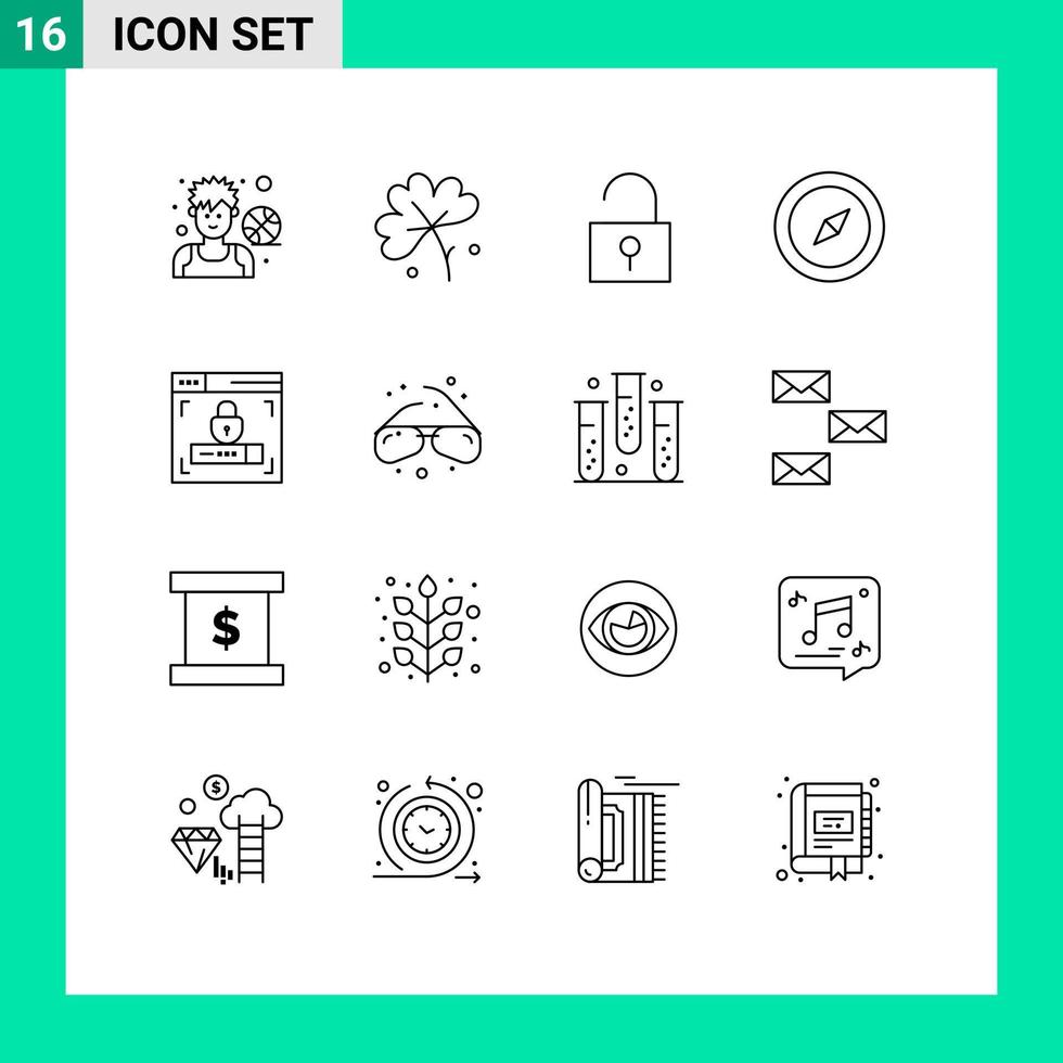 pacote de linha vetorial editável com 16 contornos simples de bloqueio web design bússola de navegação de flor de primavera elementos de design vetorial editável vetor
