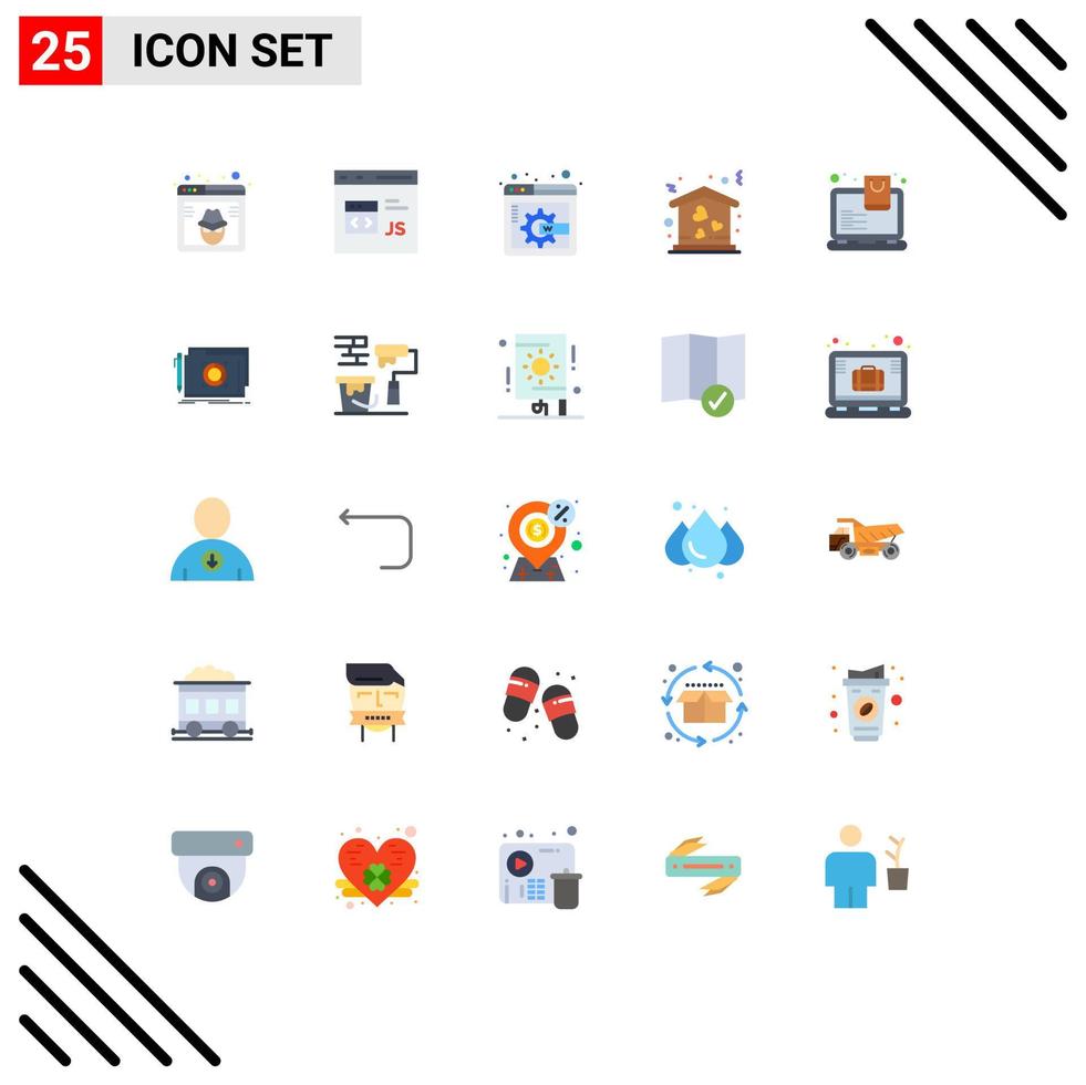 conjunto de 25 sinais de símbolos de ícones de interface do usuário modernos para desenvolvimento de movimento de loja amo elementos de design de vetores editáveis em casa