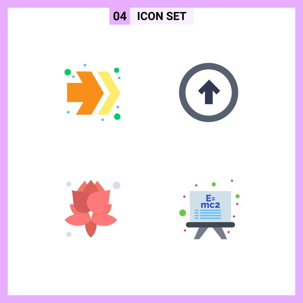 pacote de linha vetorial editável de 4 ícones planos simples de setas planta seta placa de interface do usuário elementos de design vetorial editável vetor