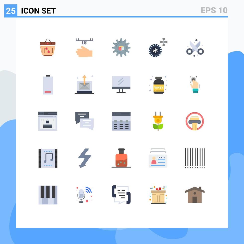 conjunto moderno de pictograma de 25 cores planas de elementos de design de vetores editáveis de serviço de roda de corte