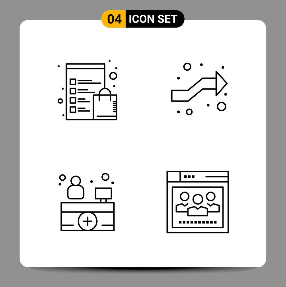 4 sinais de símbolos de contorno do pacote de ícones pretos para designs responsivos em fundo branco. conjunto de 4 ícones. vetor