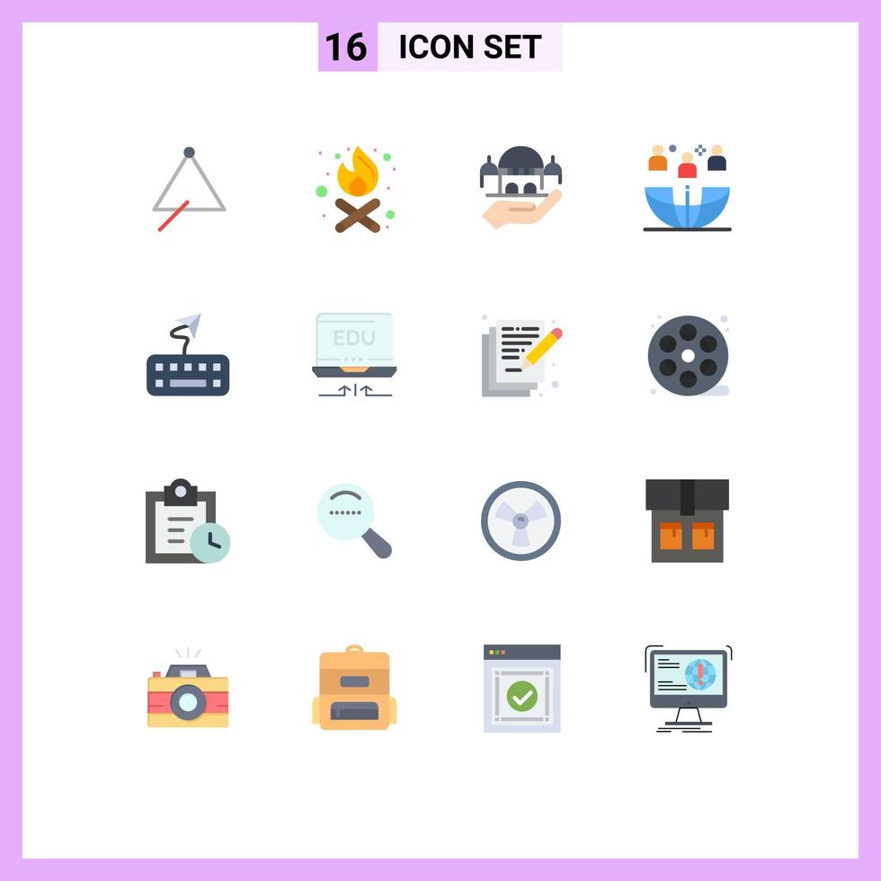 conjunto de 16 sinais de símbolos de ícones de interface do usuário modernos para anexar reunião mesquita internacional freelance pacote editável de elementos de design de vetores criativos