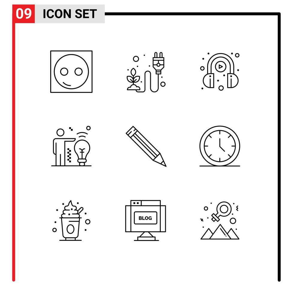 conjunto de 9 sinais de símbolos de ícones de interface do usuário modernos para educação homem erva negócios aprendendo elementos de design de vetores editáveis