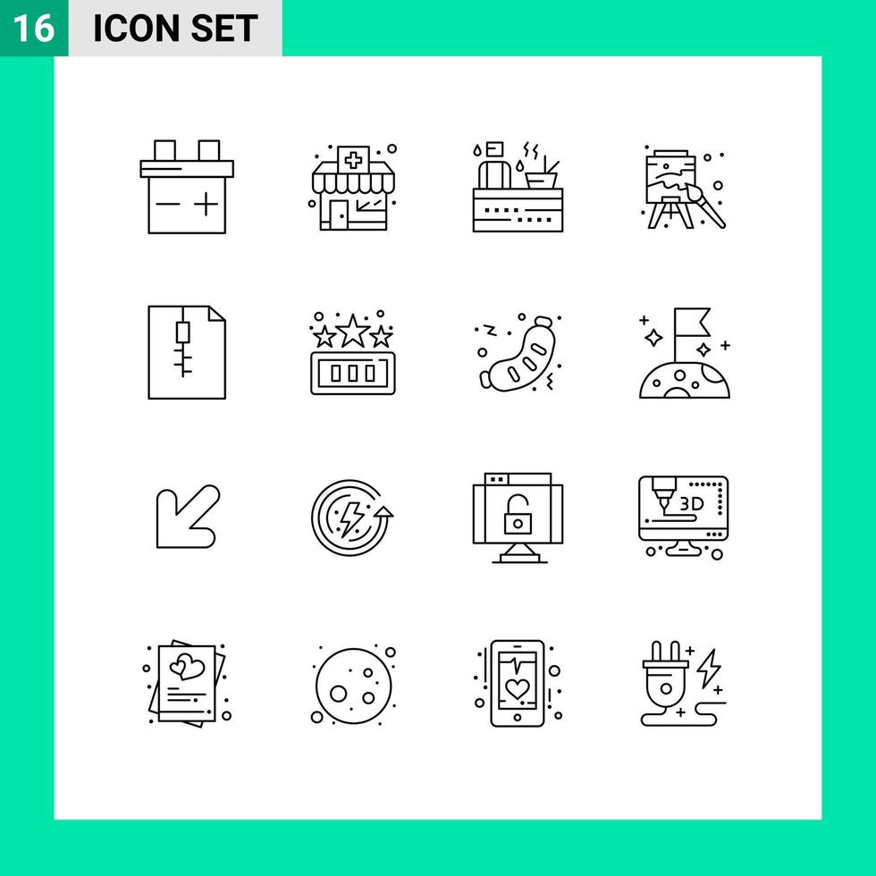 pacote de interface do usuário de 16 contornos básicos de elementos de design de vetores editáveis de pintura de documentos de bem-estar divertidos