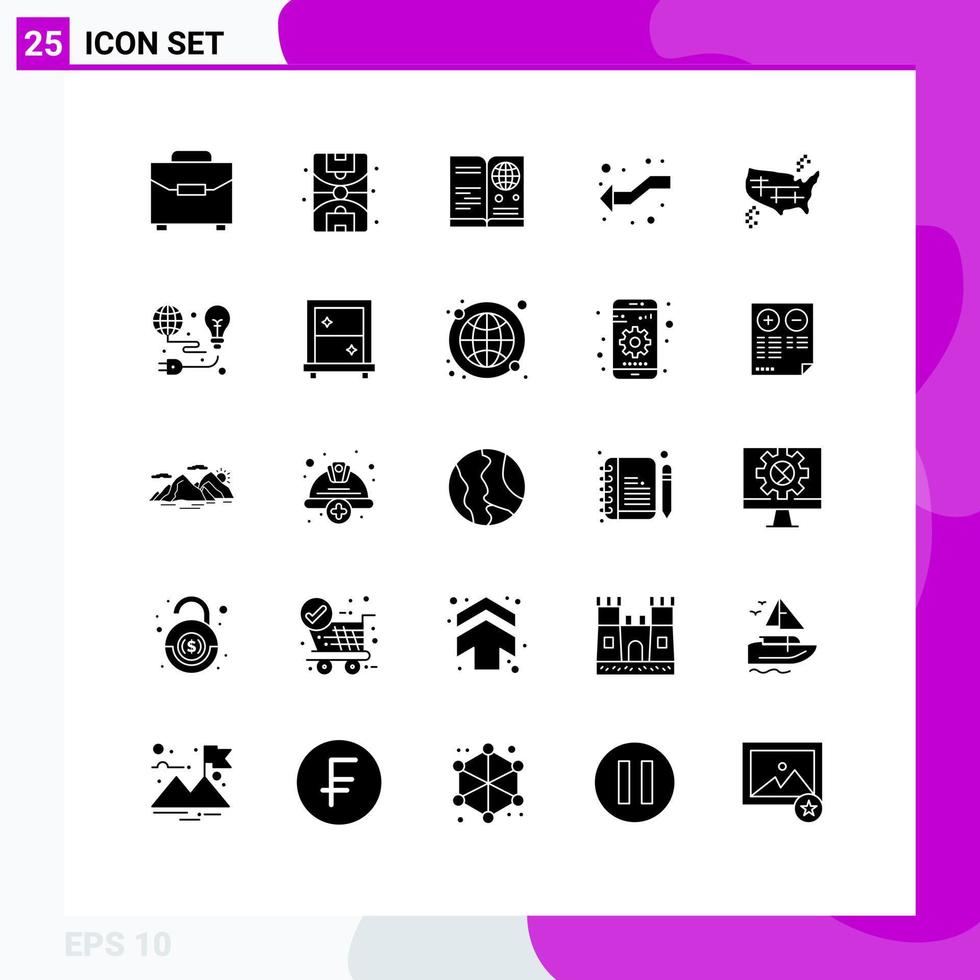conjunto de 25 sinais de símbolos de ícones de interface do usuário modernos para mapa de setas de interseção de identificação esquerda elementos de design de vetores editáveis