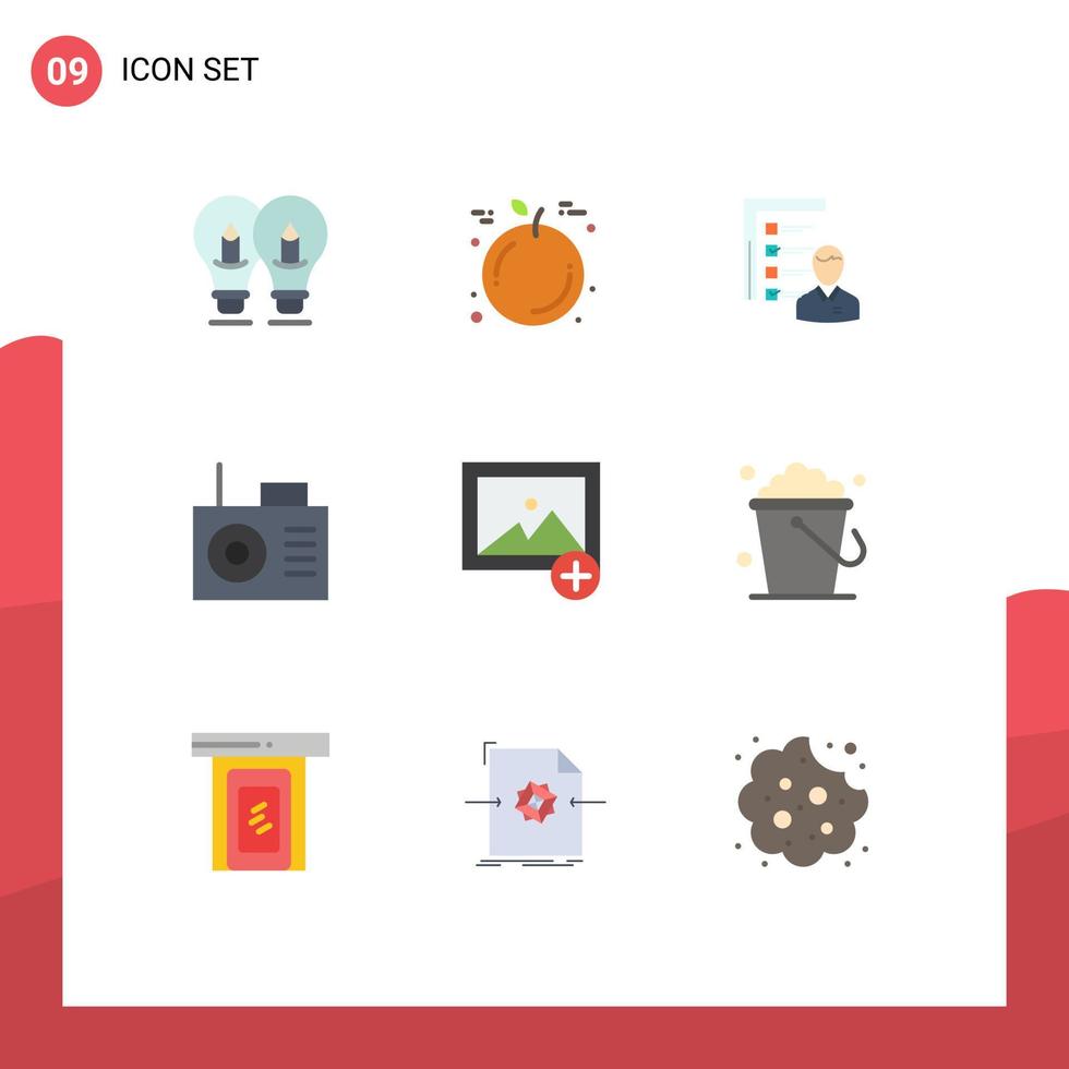 Pacote de cores planas de 9 interfaces de usuário de sinais e símbolos modernos de perfil de habilidades de rádio currículo elementos de design de vetores editáveis