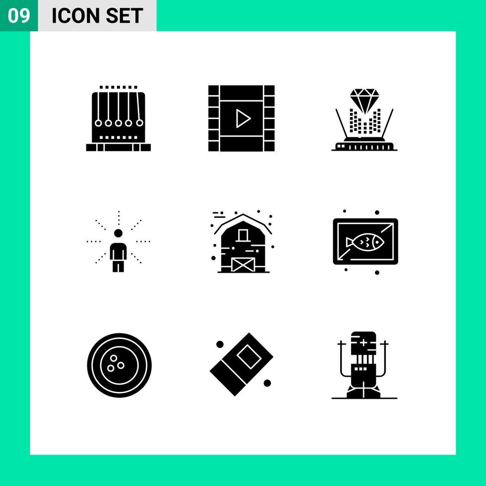 conjunto de 9 sinais de símbolos de ícones de interface do usuário modernos para percepção de projeção de sentido de fazenda sentir elementos de design de vetores editáveis