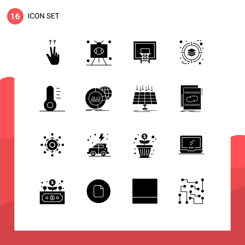 conjunto de pictogramas de 16 glifos sólidos simples de elementos de design de vetores editáveis de implantação de cesta de gerenciamento de natal