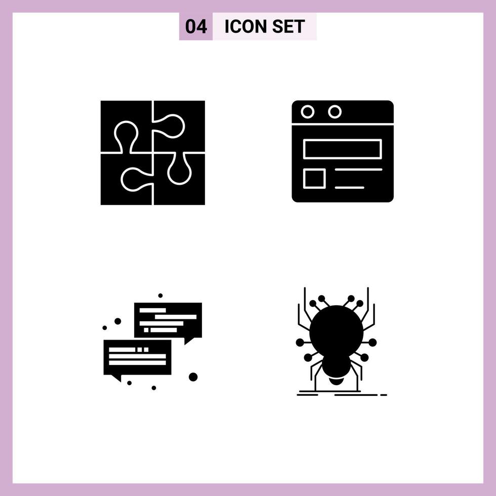 grupo de símbolos de ícone universal de 4 glifos sólidos modernos de parte solução de conversação mensagem da web elementos de design de vetores editáveis