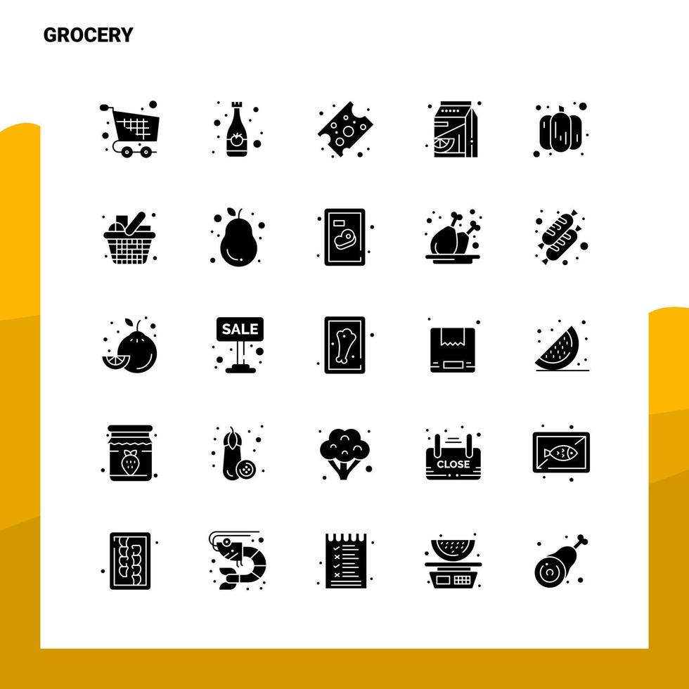 25 conjunto de ícones de mercearia modelo de ilustração vetorial de ícone de glifo sólido para web e ideias móveis para empresa de negócios vetor