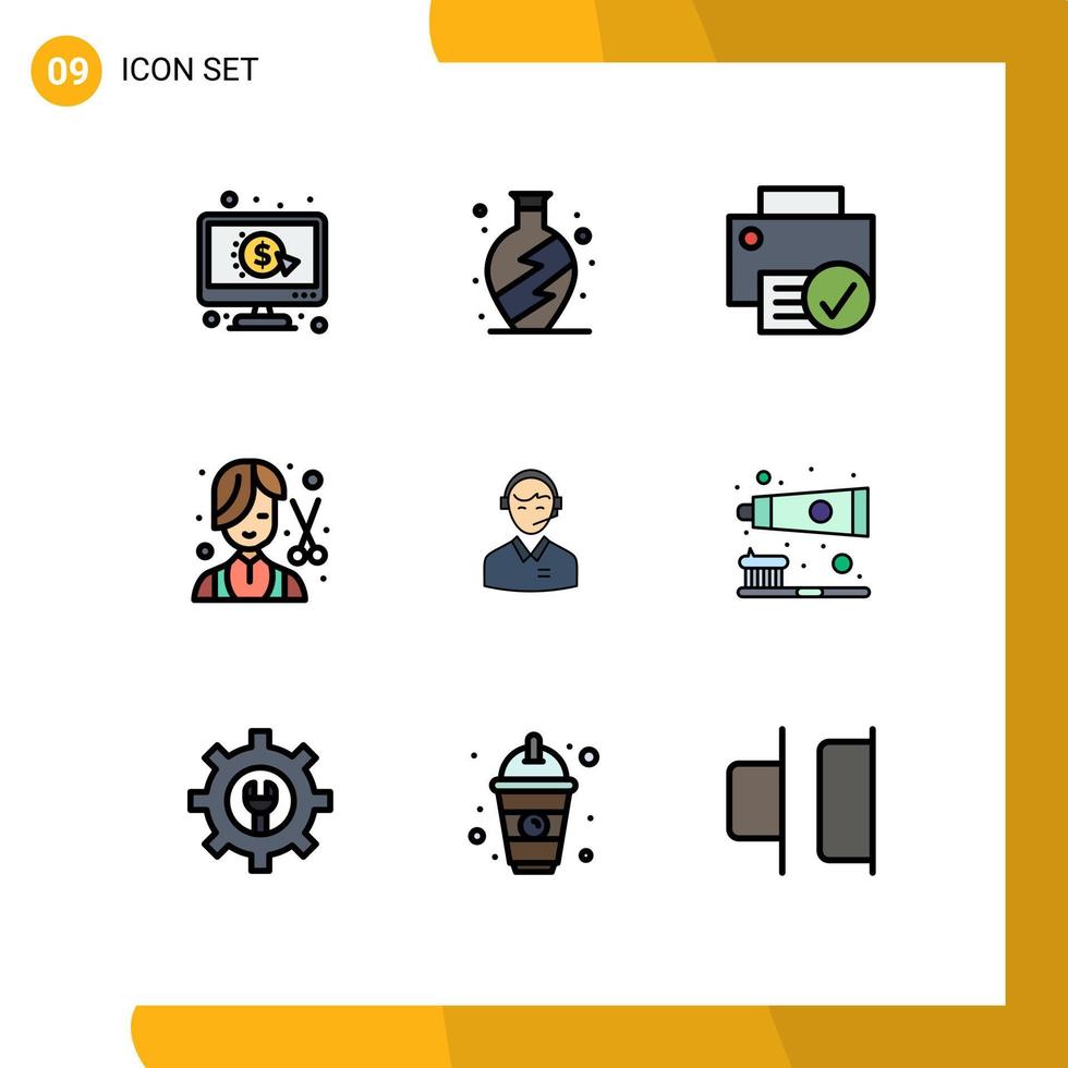 pacote de interface do usuário de 9 cores planas básicas de linhas preenchidas de elementos de design de vetores editáveis de barbeiro de moda conectada feminina