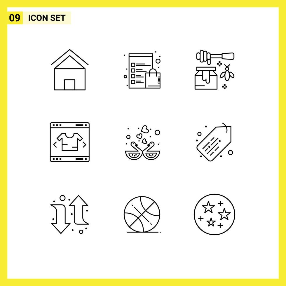 conjunto moderno de 9 contornos e símbolos, como elementos de design de vetores editáveis doces modernos de loja online de animais