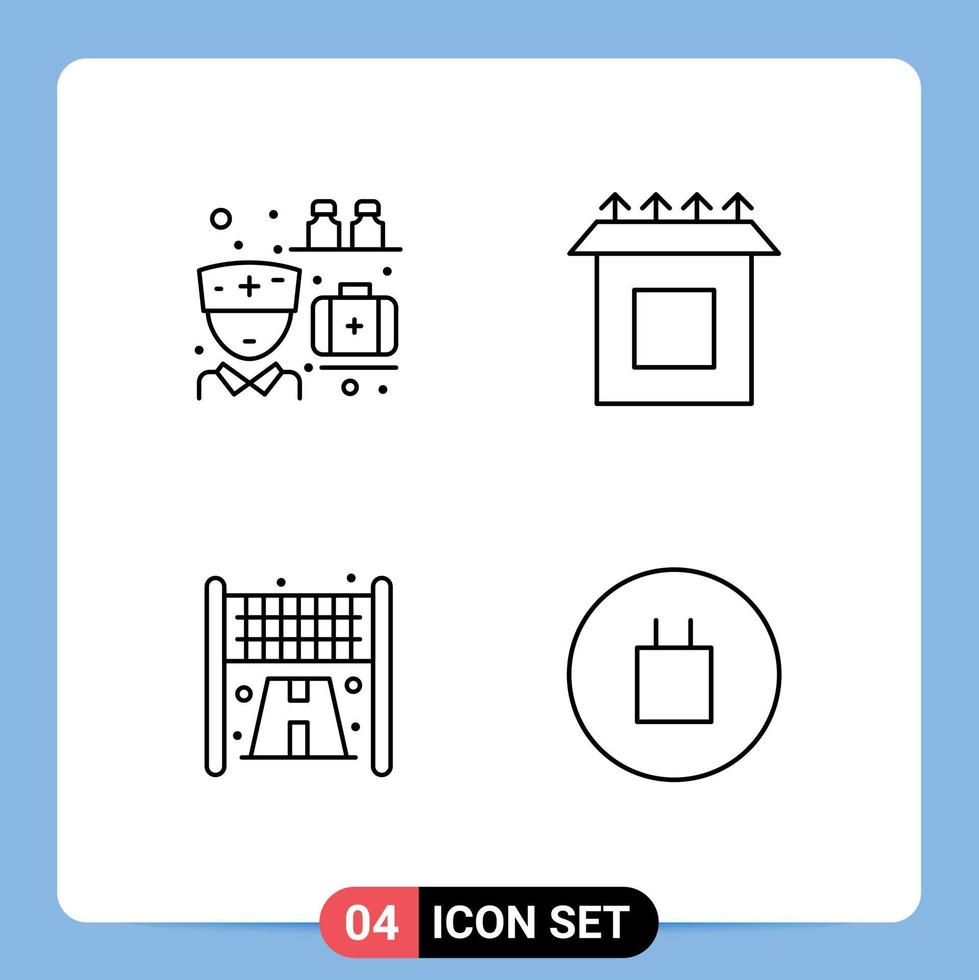 conjunto de 4 símbolos de ícones de interface do usuário modernos sinais para pílulas esportivas de medicação configuração crenças elementos de design de vetores editáveis