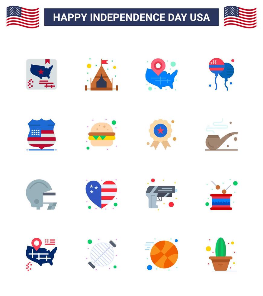 feliz dia da independência 4 de julho conjunto de 16 apartamentos pictograma americano de sinal estados americanos voar bloon editável dia dos eua vetor elementos de design