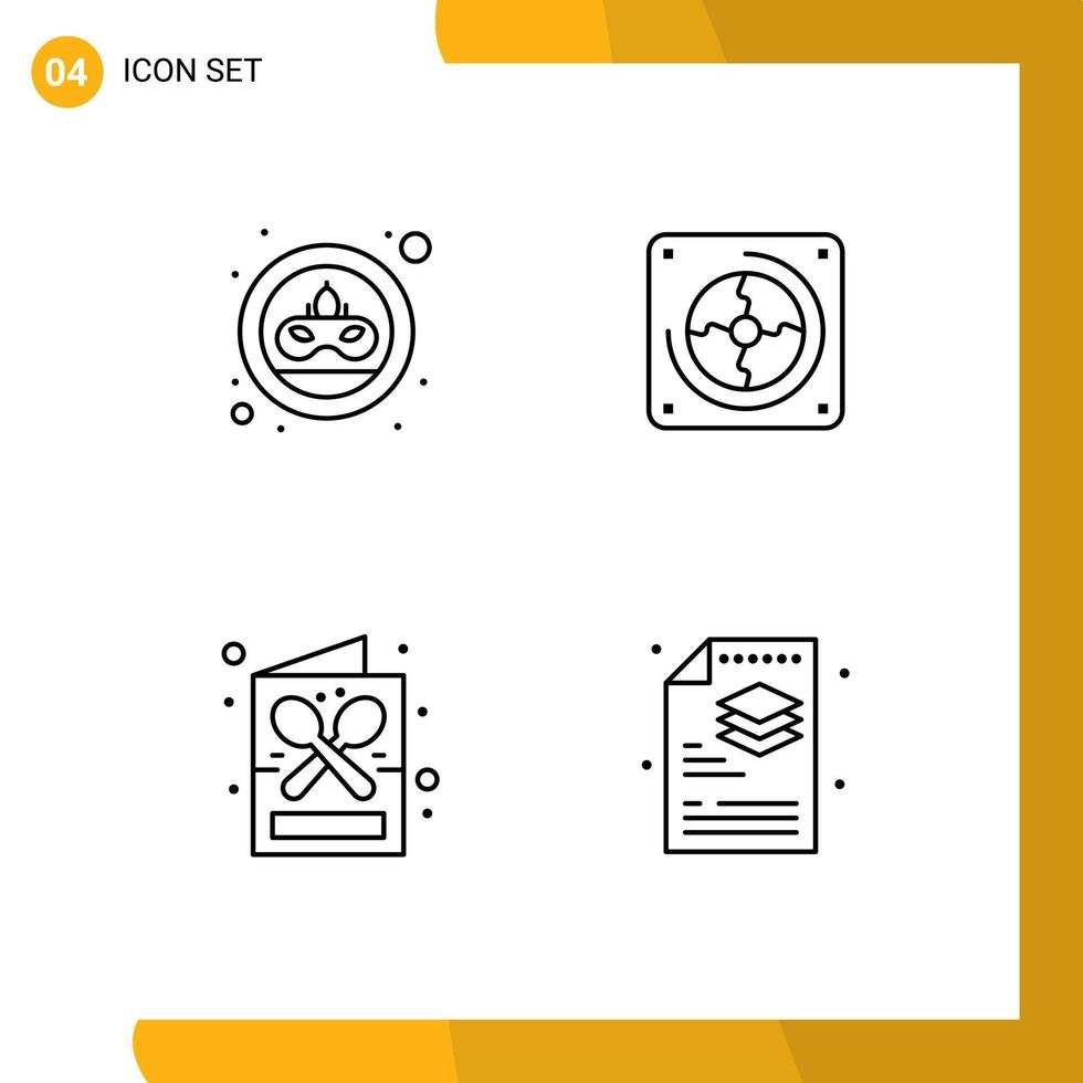 Pacote de 4 linhas de interface de usuário de sinais e símbolos modernos de máscara de cafeteria de carnaval, menu de computador, elementos de design vetorial editáveis vetor