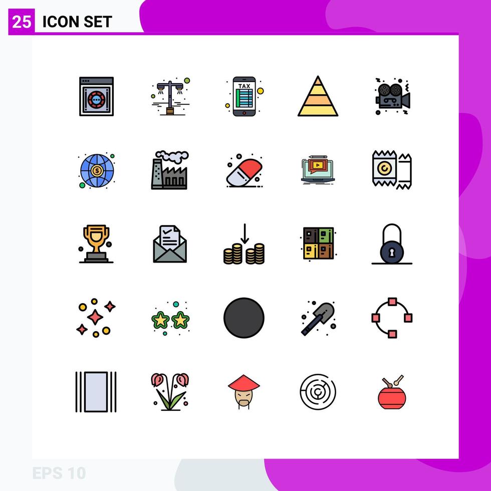 pacote de interface do usuário de 25 cores planas de linha preenchida básica de estrutura de luz de estrada de filme de vídeo elementos de design de vetores editáveis de carreira