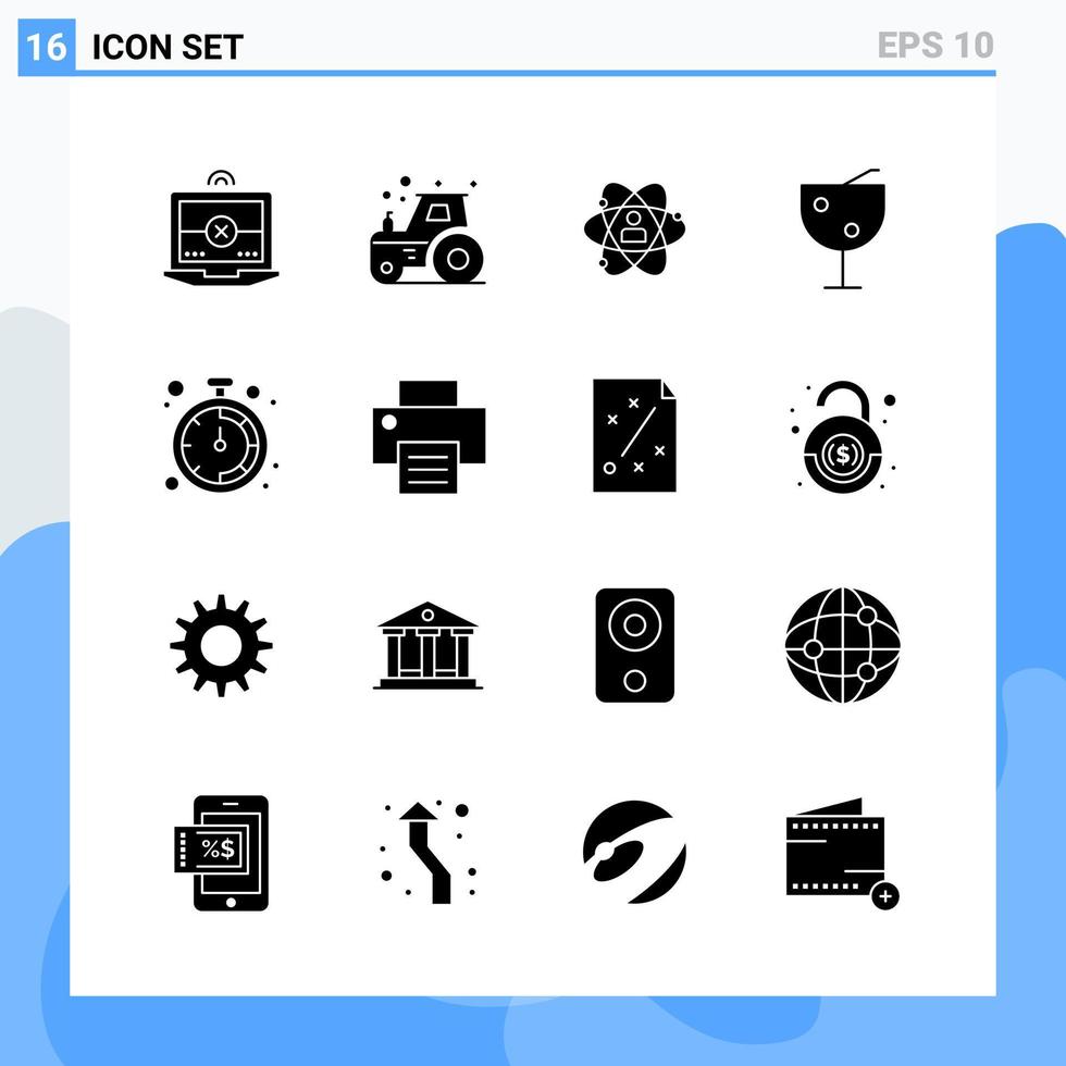 16 símbolos de glifo de ícones de estilo sólido modernos para uso geral sinal de ícone sólido criativo isolado no fundo branco 16 ícones embalam fundo de vetor de ícone preto criativo