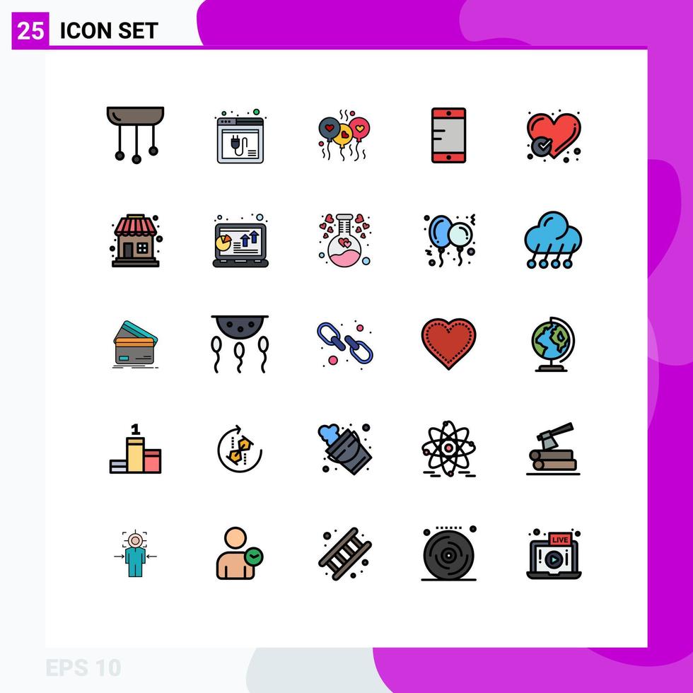 conjunto de 25 sinais de símbolos de ícones de interface do usuário modernos para relatório celular web móvel coração elementos de design de vetores editáveis