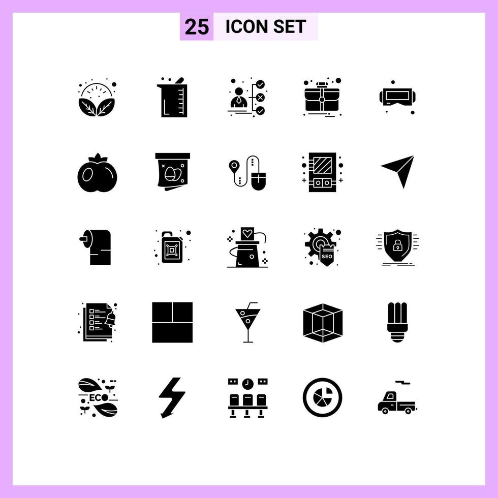 25 ícones criativos, sinais e símbolos modernos de óculos, portfólio de laboratório, candidato, elementos de design de vetores editáveis