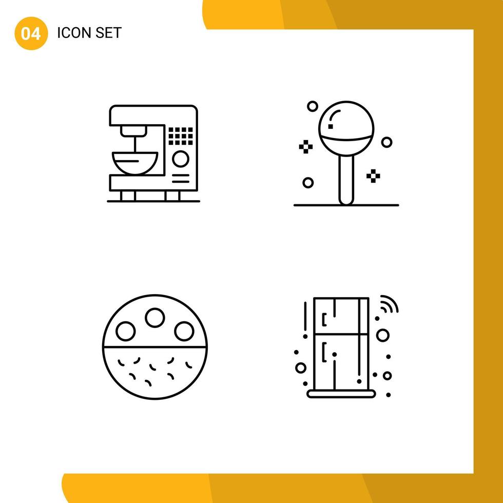 conjunto de 4 sinais de símbolos de ícones de interface do usuário modernos para máquina de osso de café comida mineral elementos de design de vetores editáveis