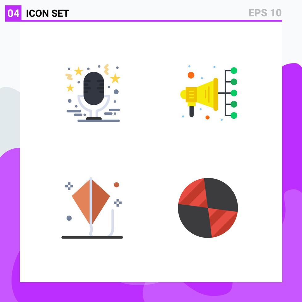 pacote de 4 sinais e símbolos de ícones planos modernos para mídia impressa na web, como som, microfone divertido, reprodução digital, elementos de design vetorial editáveis vetor