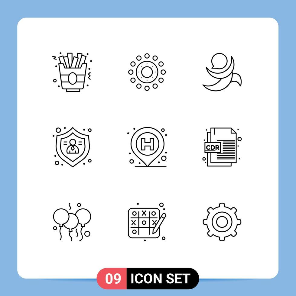 conjunto de 9 contornos vetoriais na grade para pin hospital moeda usuário pessoas editáveis elementos de design vetorial vetor