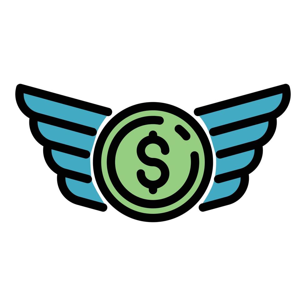 vetor de esboço de cor de ícone de inicialização de asas de dinheiro