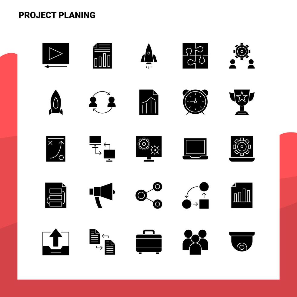 Conjunto de ícones de planejamento de 25 projetos modelo de ilustração vetorial de ícone de glifo sólido para web e ideias móveis para empresa de negócios vetor