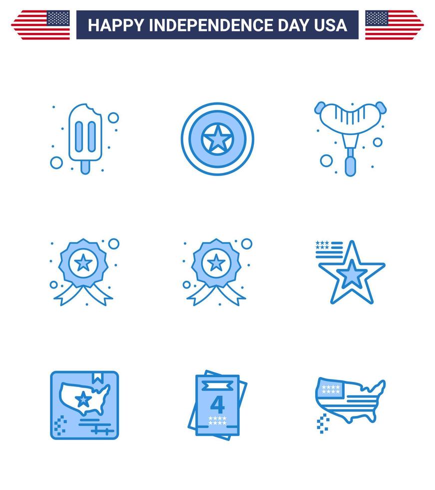 9 ícones criativos dos eua, sinais modernos de independência e símbolos de 4 de julho dos eua, estrela americana de frankfurter, estrela editável, dia dos eua, vetor, elementos de design vetor